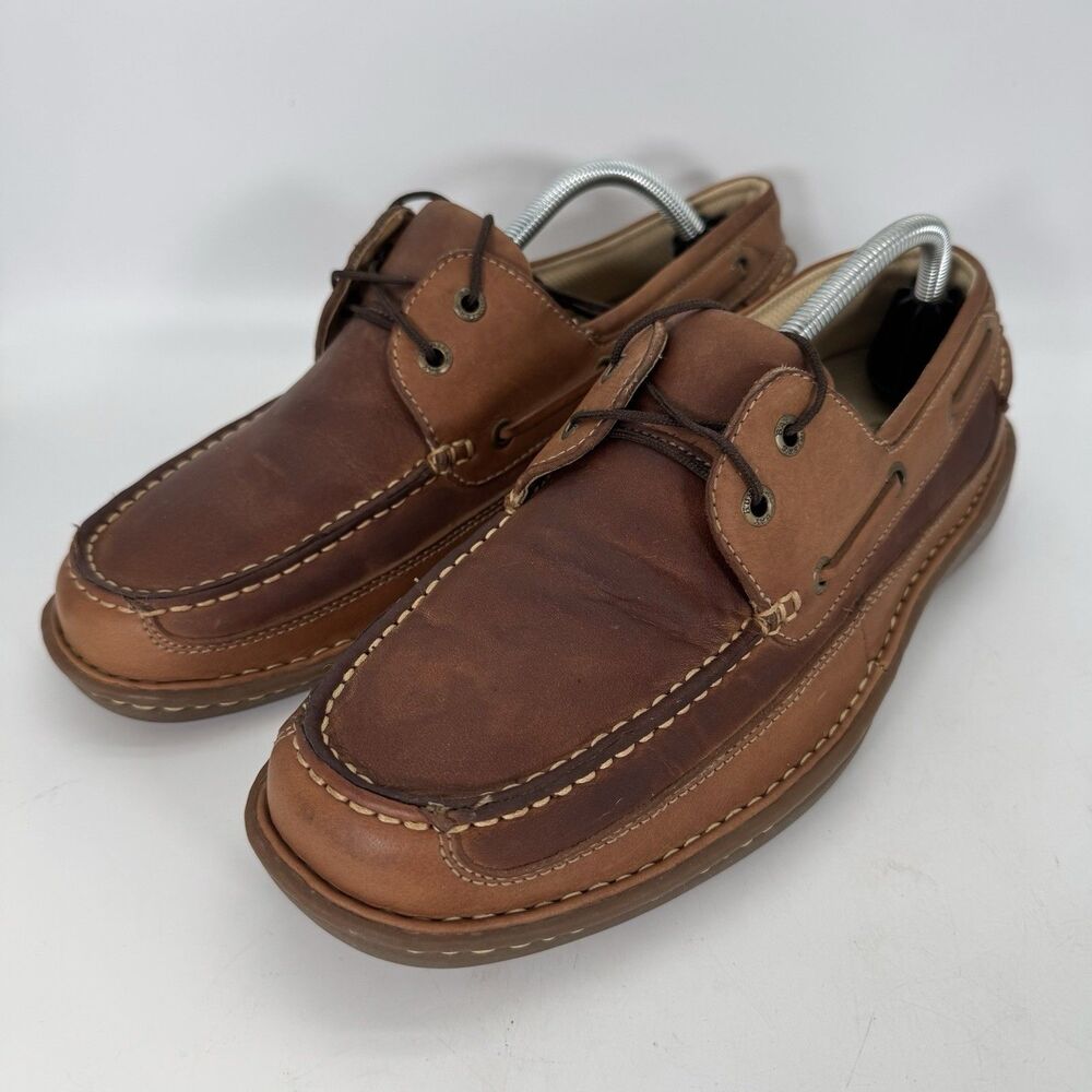 Hunter's Bay Leather Deck Shoe Men's 10.5 Brown Lace up Slip Resistant Boat Shoe